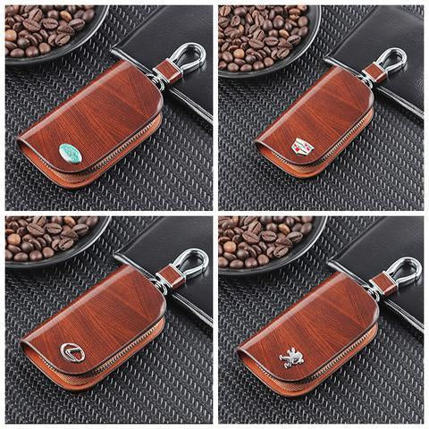🔥(BUY 1 GET 1 AT 50% OFF)-Car Logo Leather Wood Texture Car Key Case