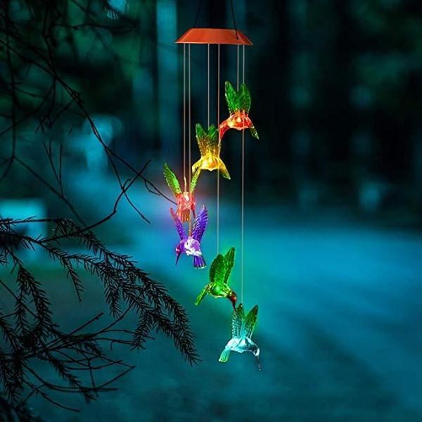 Color-Changing Solar LED Waterproof Hummingbird Wind Chimes!