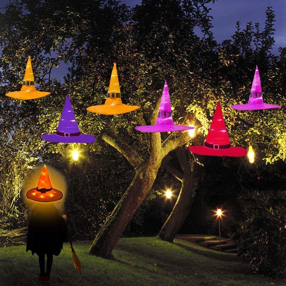 (2Pcs)HALLOWEEN Decorations Glowing Witch Hat Decorations 2 in 1 Hanging/Wearable