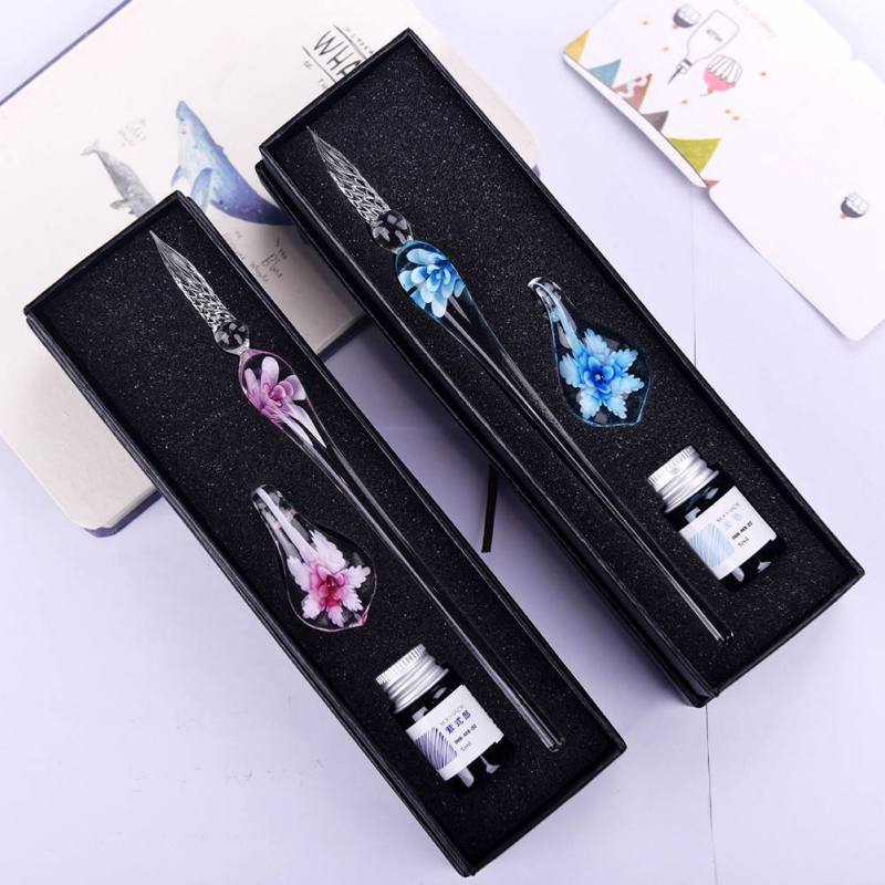 VintageArt™ Glass Calligraphy Pen Set with Ink and Pen Rest