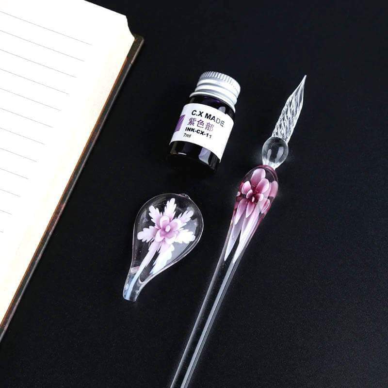 VintageArt™ Glass Calligraphy Pen Set with Ink and Pen Rest