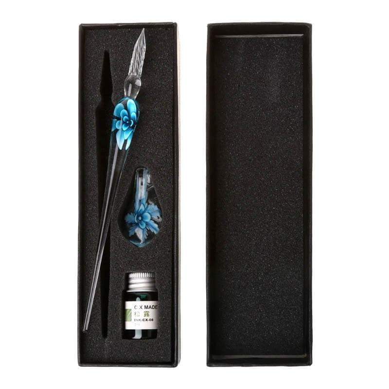 VintageArt™ Glass Calligraphy Pen Set with Ink and Pen Rest